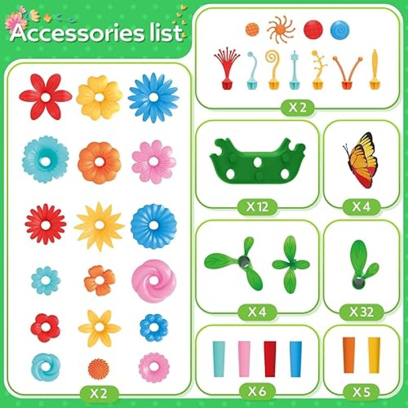 YEEBAY STEM FLOWER GARDEN BUILDING TOYS FOR GIRLS AGES 3-7 - EDUCATIONAL GARDENING PLAYSET (148 PCS)