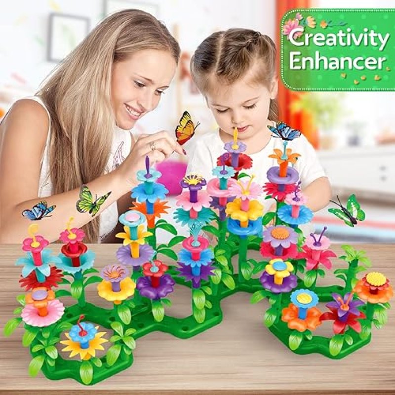 YEEBAY STEM FLOWER GARDEN BUILDING TOYS FOR GIRLS AGES 3-7 - EDUCATIONAL GARDENING PLAYSET (148 PCS)