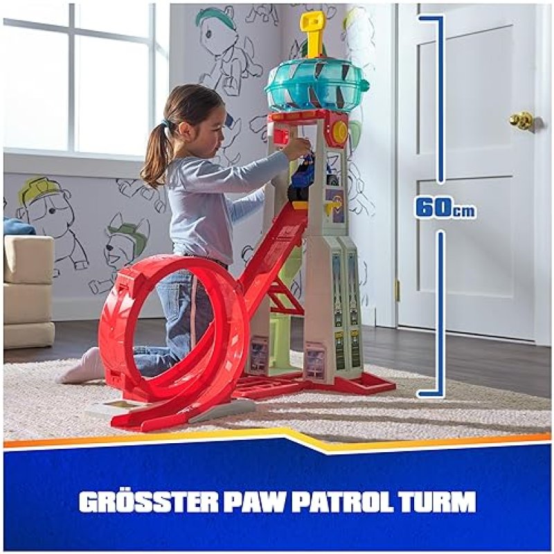 SPIN MASTER PAW PATROL RESCUE WHEELS SUPER LOOP TOWER HQ WITH LIGHT, SOUND, VEHICLE LAUNCHER, CHASE ACTION FIGURE & TOY TRUCK - FUN KIDS TOYS FOR AGES 3+