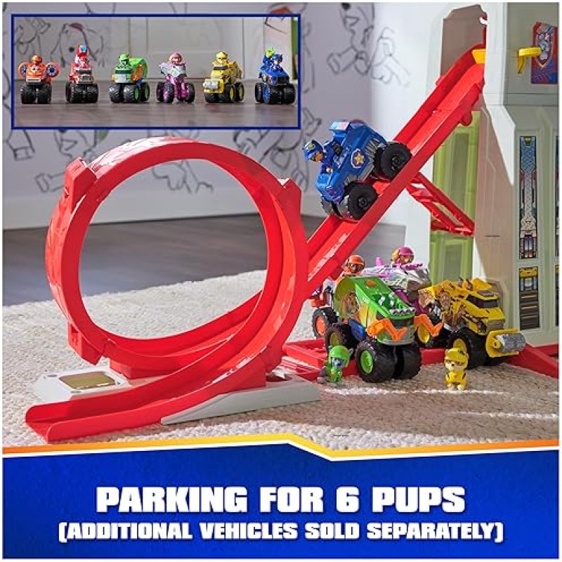 SPIN MASTER PAW PATROL RESCUE WHEELS SUPER LOOP TOWER HQ WITH LIGHT, SOUND, VEHICLE LAUNCHER, CHASE ACTION FIGURE & TOY TRUCK - FUN KIDS TOYS FOR AGES 3+