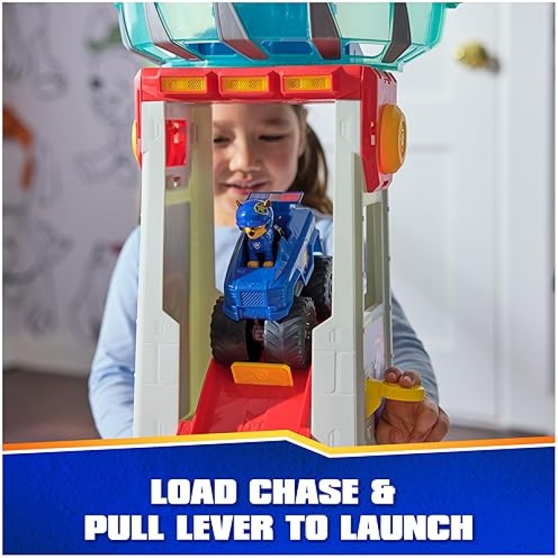 SPIN MASTER PAW PATROL RESCUE WHEELS SUPER LOOP TOWER HQ WITH LIGHT, SOUND, VEHICLE LAUNCHER, CHASE ACTION FIGURE & TOY TRUCK - FUN KIDS TOYS FOR AGES 3+