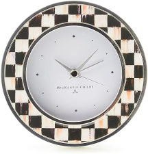 MACKENZIE-CHILDS BLACK-AND-WHITE COURTLY CHECK DESK CLOCK FOR LIVING ROOM, KITCHEN, OFFICE