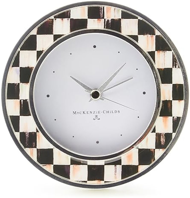 MACKENZIE-CHILDS BLACK-AND-WHITE COURTLY CHECK DESK CLOCK FOR LIVING ROOM, KITCHEN, OFFICE