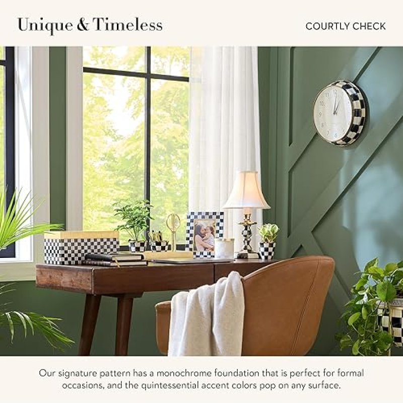 MACKENZIE-CHILDS BLACK-AND-WHITE COURTLY CHECK DESK CLOCK FOR LIVING ROOM, KITCHEN, OFFICE
