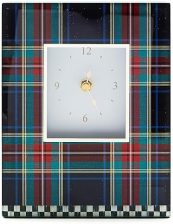 MACKENZIE-CHILDS DECORATIVE BLACK TARTAN CARRIAGE CLOCK FOR KITCHEN AND LIVING ROOM