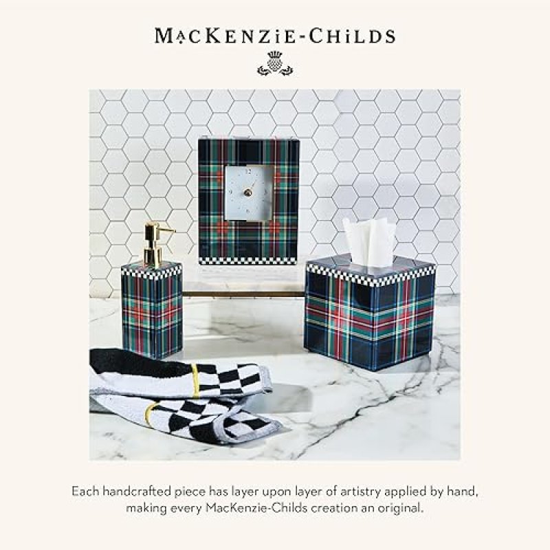 MACKENZIE-CHILDS DECORATIVE BLACK TARTAN CARRIAGE CLOCK FOR KITCHEN AND LIVING ROOM