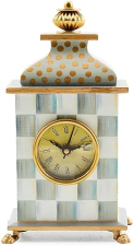 MACKENZIE-CHILDS GRAY-AND-WHITE STERLING CHECK DESK CLOCK FOR LIVING ROOM, BEDROOM, OR OFFICE
