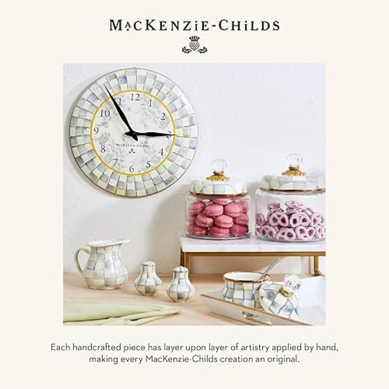 MACKENZIE-CHILDS GRAY-AND-WHITE STERLING CHECK DESK CLOCK FOR LIVING ROOM, BEDROOM, OR OFFICE