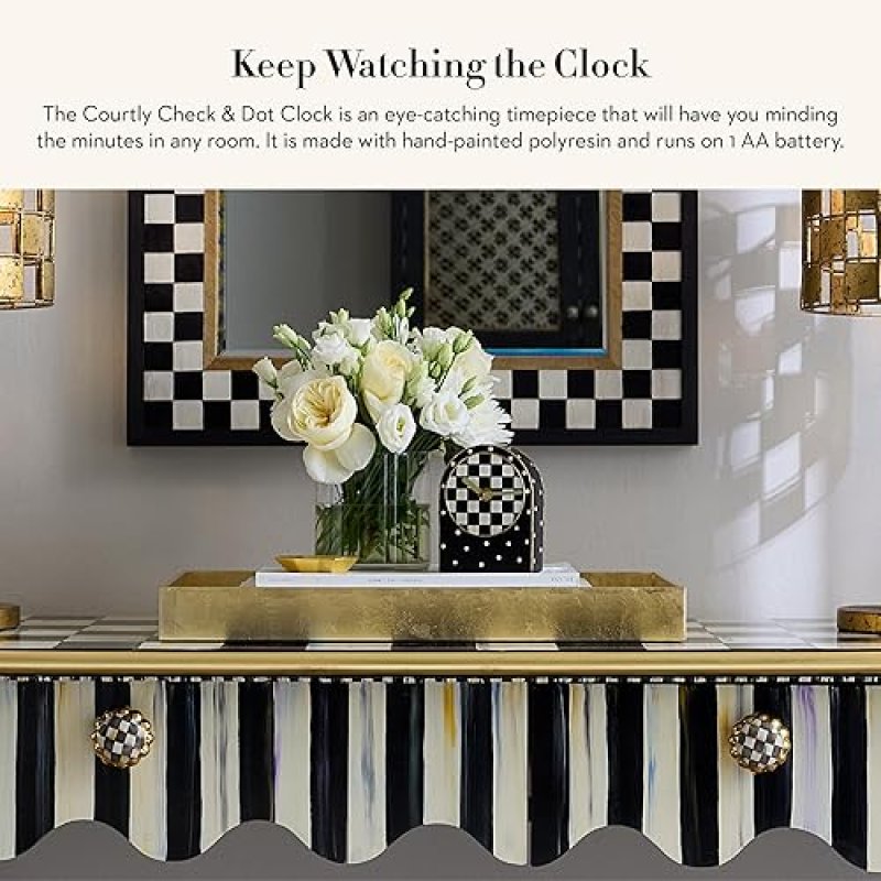 MACKENZIE-CHILDS COURTLY CHECK AND DOT RESIN DECORATIVE KITCHEN & LIVING ROOM CLOCK