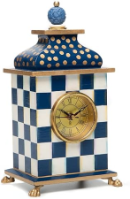 MACKENZIE-CHILDS BLUE & WHITE ROYAL CHECK DESK CLOCK FOR KITCHEN & LIVING ROOM