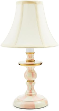 MACKENZIE-CHILDS PINK-AND-WHITE ROSY CHECK CANDLESTICK LAMP FOR LIVING ROOM OR BEDROOM