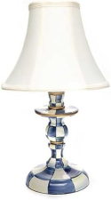MACKENZIE-CHILDS BLUE-AND-WHITE ROYAL CHECK CANDLESTICK LAMP FOR LIVING ROOM OR BEDROOM