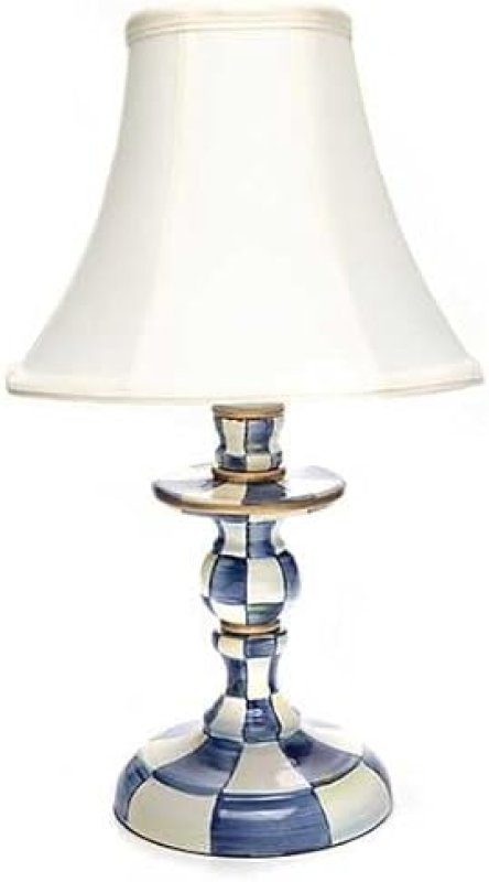 MACKENZIE-CHILDS BLUE-AND-WHITE ROYAL CHECK CANDLESTICK LAMP FOR LIVING ROOM OR BEDROOM