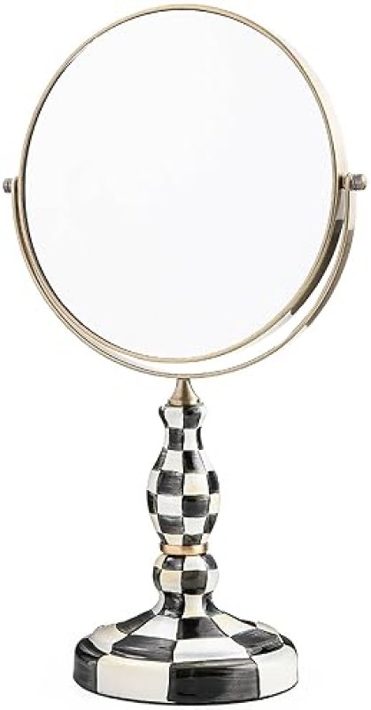 MACKENZIE-CHILDS BLACK-AND-WHITE COURTLY CHECK DOUBLE-SIDED VANITY MAKEUP MIRROR