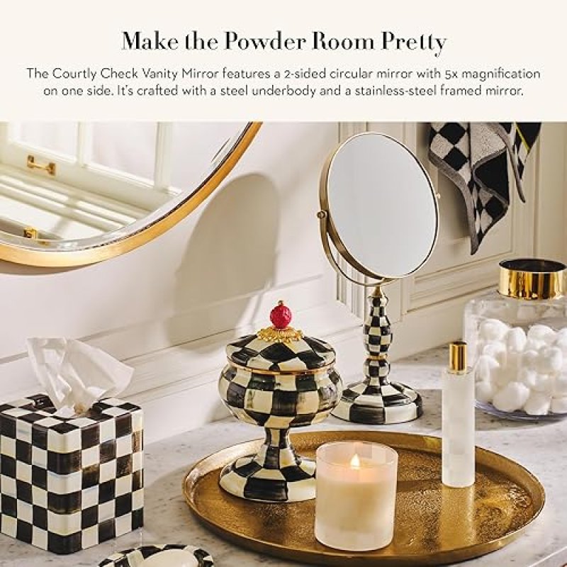 MACKENZIE-CHILDS BLACK-AND-WHITE COURTLY CHECK DOUBLE-SIDED VANITY MAKEUP MIRROR