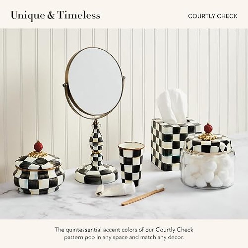 MACKENZIE-CHILDS BLACK-AND-WHITE COURTLY CHECK DOUBLE-SIDED VANITY MAKEUP MIRROR
