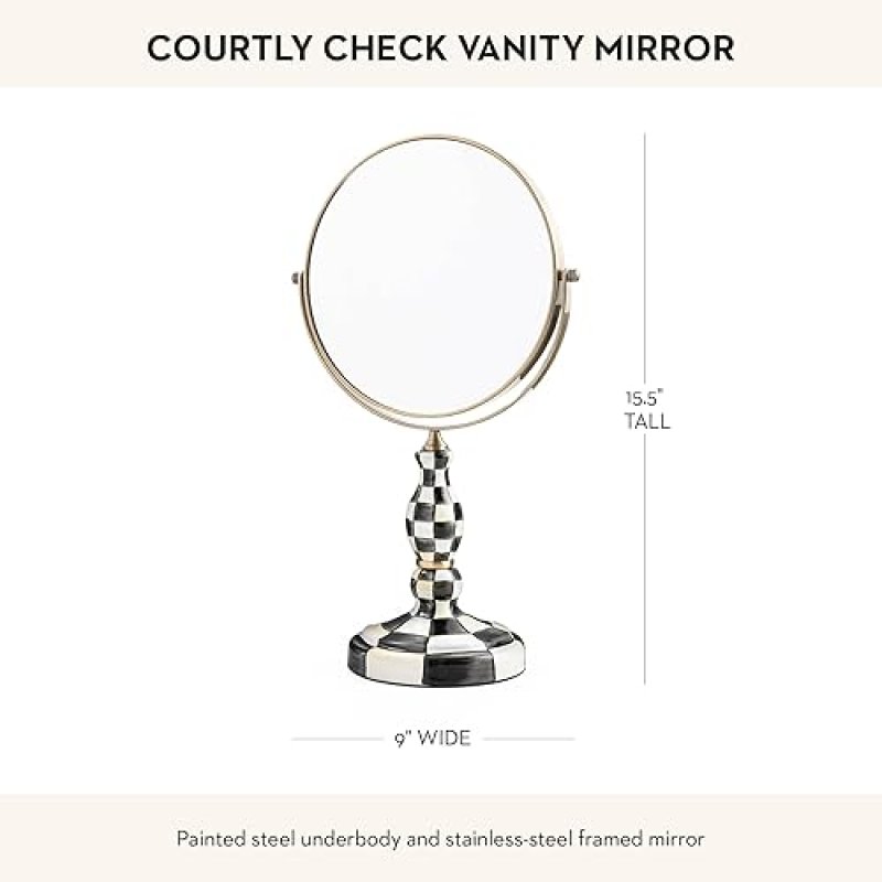 MACKENZIE-CHILDS BLACK-AND-WHITE COURTLY CHECK DOUBLE-SIDED VANITY MAKEUP MIRROR