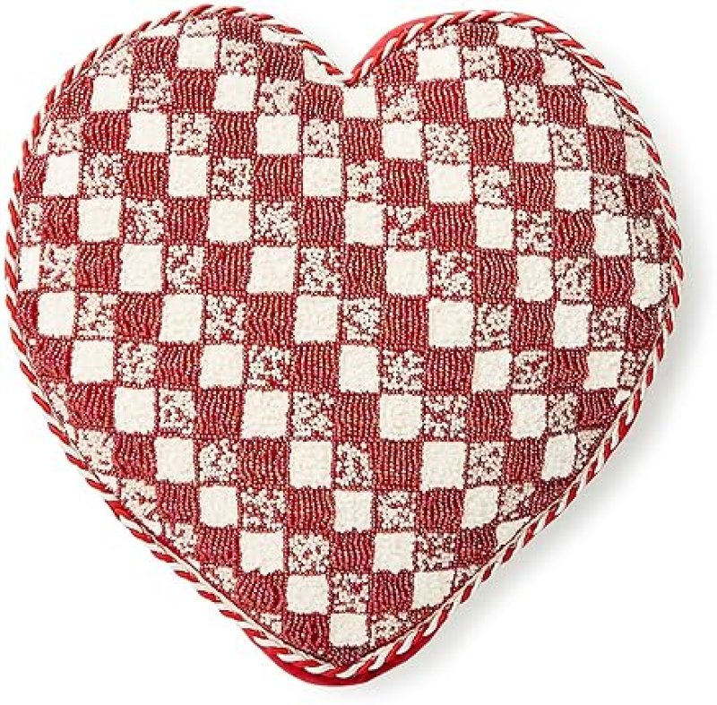 MACKENZIE CHILDS RED & WHITE CHECK HEART THROW PILLOW BY MACKENZIE-CHILDS