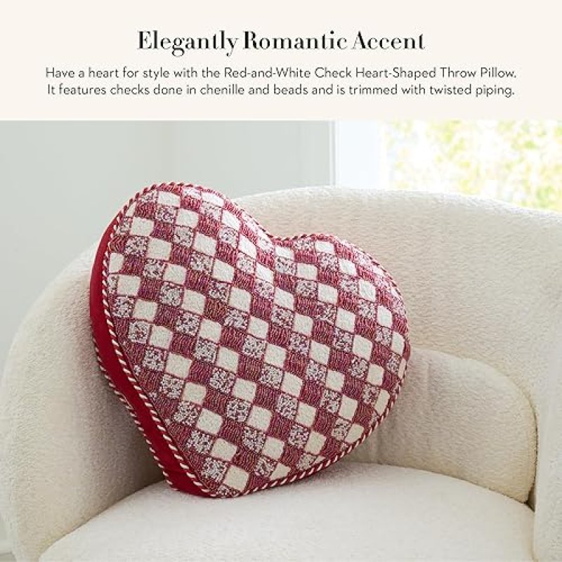 MACKENZIE CHILDS RED & WHITE CHECK HEART THROW PILLOW BY MACKENZIE-CHILDS