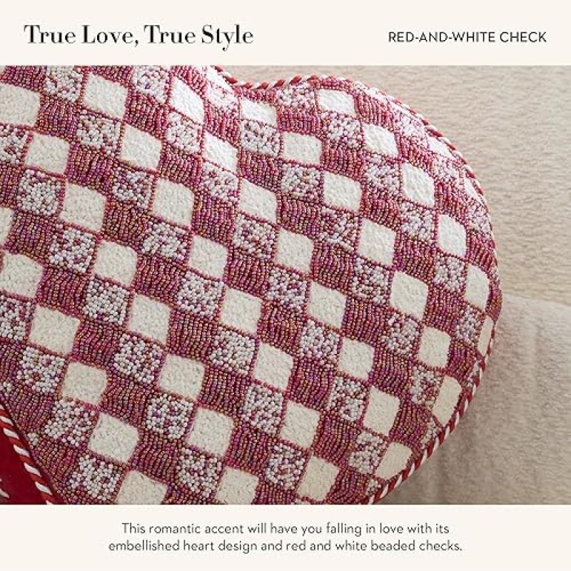 MACKENZIE CHILDS RED & WHITE CHECK HEART THROW PILLOW BY MACKENZIE-CHILDS