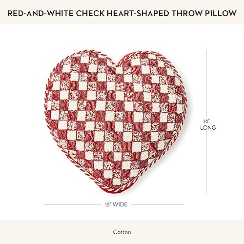 MACKENZIE CHILDS RED & WHITE CHECK HEART THROW PILLOW BY MACKENZIE-CHILDS