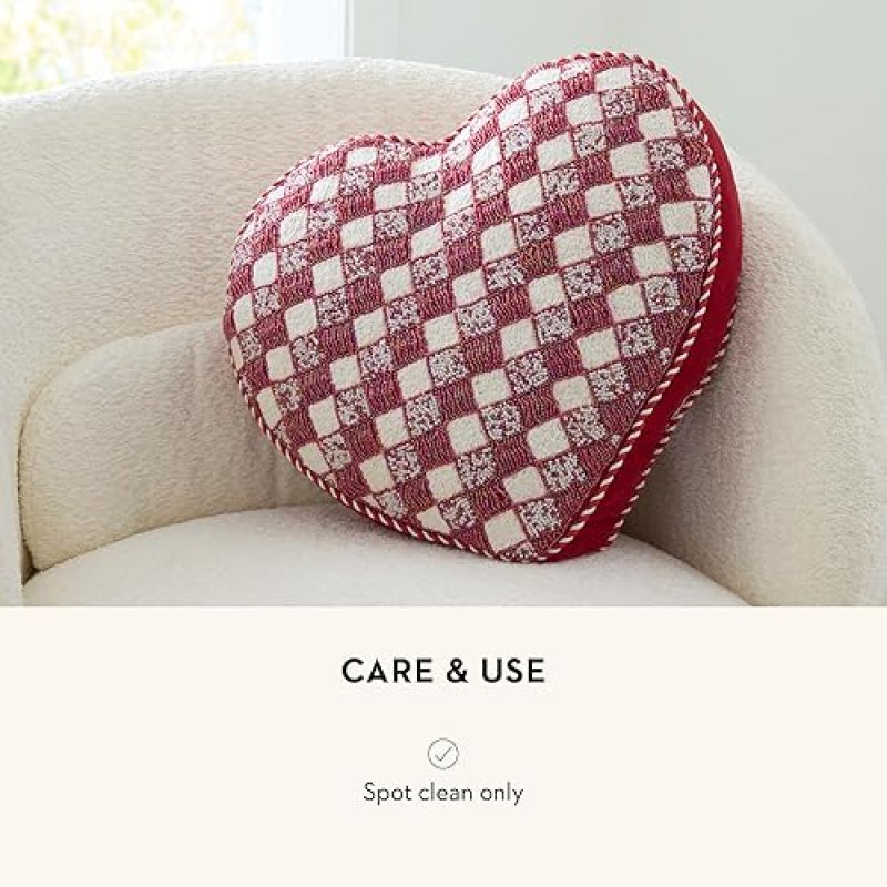 MACKENZIE CHILDS RED & WHITE CHECK HEART THROW PILLOW BY MACKENZIE-CHILDS