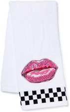 MACKENZIE-CHILDS CUTE COTTON HAND TOWEL FOR BATHROOM OR KITCHEN, PUCKER UP CHECK DESIGN