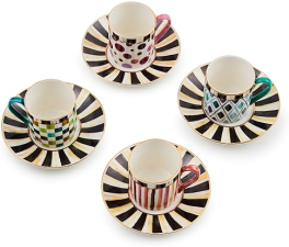 MACKENZIE-CHILDS SWEETHEART PORCELAIN ESPRESSO CUP AND SAUCER - CUTE COFFEE CUPS