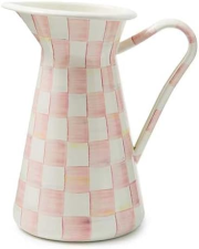 MACKENZIE CHILDS ENAMEL DRINK PITCHER & FLOWER VASE | MACKENZIE-CHILDS PINK-AND-WHITE CHECK | LARGE SIZE