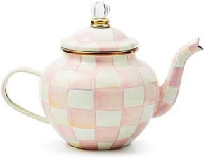 MACKENZIE-CHILDS PINK-AND-WHITE ENAMEL TEAPOT, SMALL 4-CUP CUTE TEAPOT WITH LID