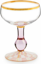 MACKENZIE-CHILDS PINK-AND-WHITE COUPE GLASS, 11 OZ DECORATIVE STEMMED COCKTAIL