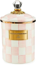 MACKENZIE-CHILDS MEDIUM ENAMEL CANISTER, FLOUR AND SUGAR STORAGE CONTAINER, 1.42L, PINK & WHITE CHECK