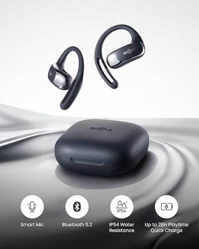 SHOKZ OPENFIT AIR TRUE WIRELESS EARBUDS - WATER RESISTANT & SECURE, BLACK