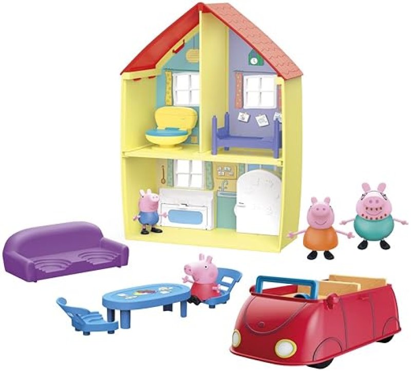 HASBRO PEPPA PIG FAMILY HOME COMBO PLAYSET WITH FIGURES & CAR, PRESCHOOL TOY FOR 3-YEAR-OLDS (AMAZON EXCLUSIVE)