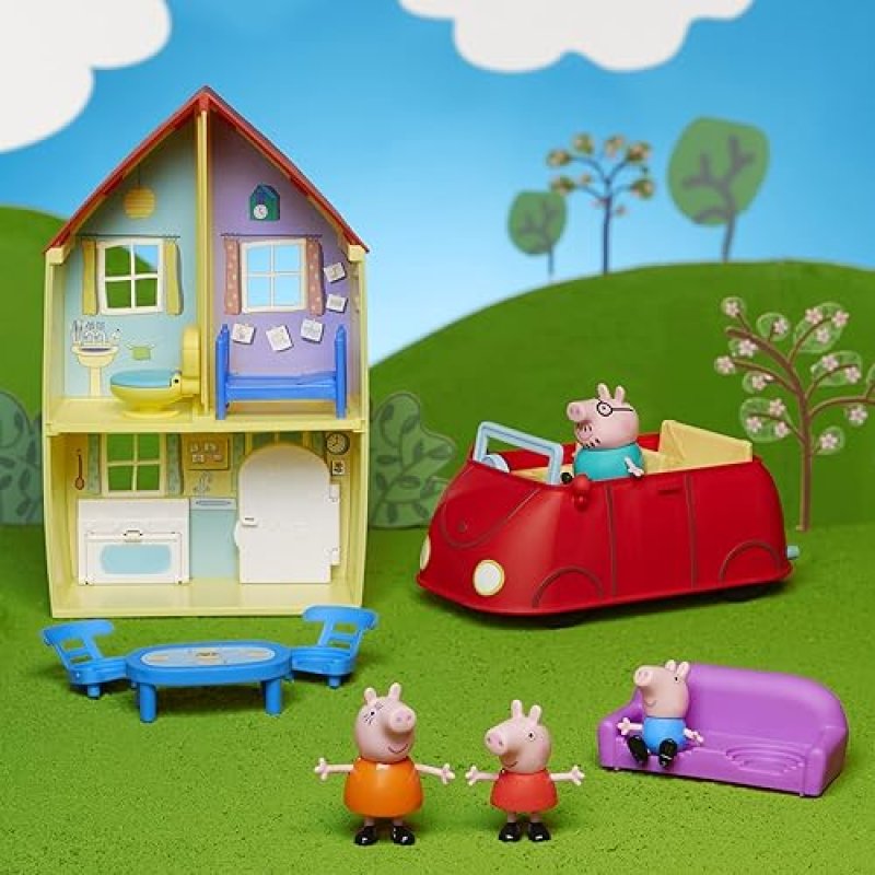 HASBRO PEPPA PIG FAMILY HOME COMBO PLAYSET WITH FIGURES & CAR, PRESCHOOL TOY FOR 3-YEAR-OLDS (AMAZON EXCLUSIVE)
