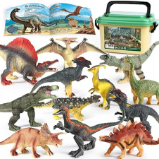 OENUX REALISTIC DINOSAUR TOY SET WITH EDUCATIONAL BOOKLET FOR KIDS AGES 3-5, 12PCS - T-REX, TRICERATOPS, DINO LEARNING TOY - AGES 4-7