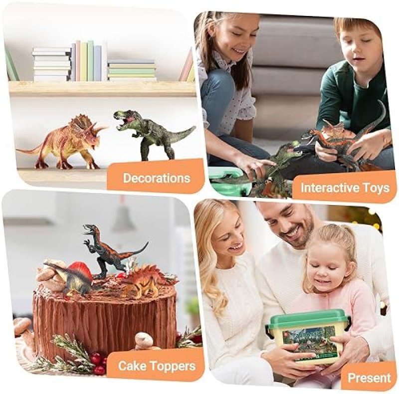 OENUX REALISTIC DINOSAUR TOY SET WITH EDUCATIONAL BOOKLET FOR KIDS AGES 3-5, 12PCS - T-REX, TRICERATOPS, DINO LEARNING TOY - AGES 4-7