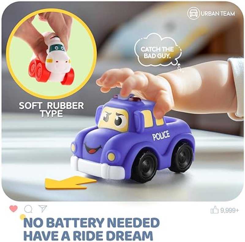 BESSOME SOFT RUBBER TOY CAR SET WITH PLAYMAT & STORAGE BAG | 12 CARTOON CARS FOR 1-2 YEAR OLDS | BIRTHDAY & VALENTINE GIFT