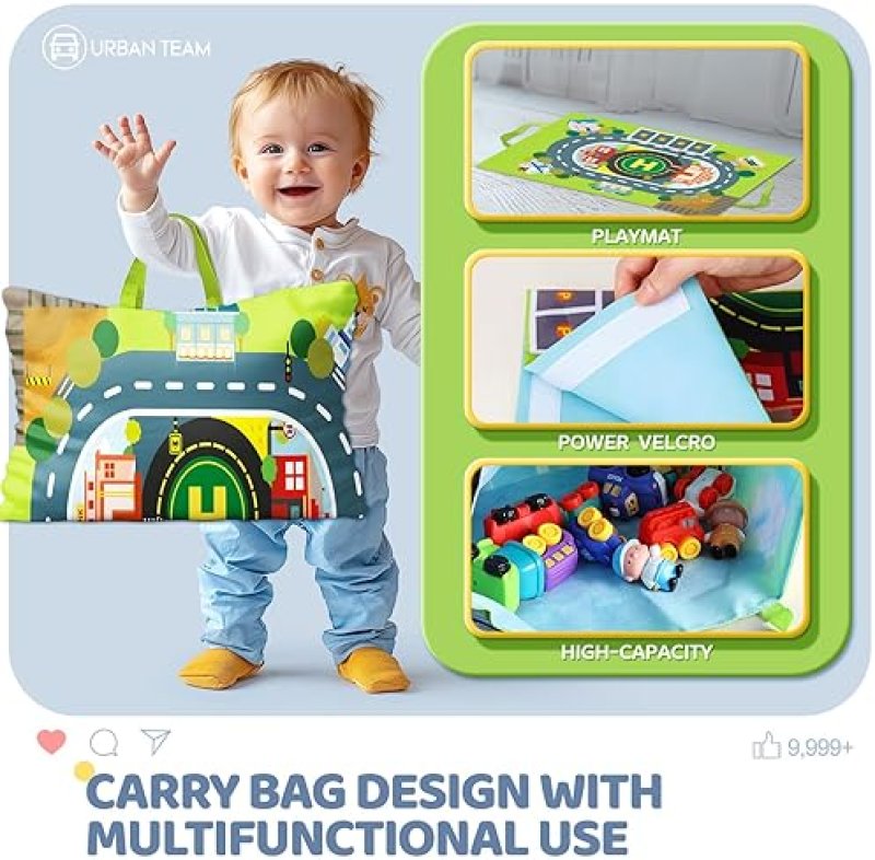 BESSOME SOFT RUBBER TOY CAR SET WITH PLAYMAT & STORAGE BAG | 12 CARTOON CARS FOR 1-2 YEAR OLDS | BIRTHDAY & VALENTINE GIFT