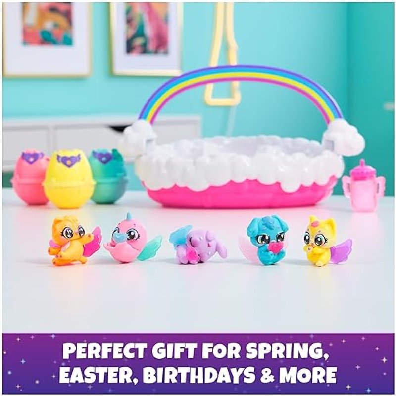 SPIN MASTER HATCHIMALS ALIVE NEON RAINBOW SPRING BASKET TOY WITH SELF-HATCHING EASTER EGGS - FUN GIFT FOR KIDS AGES 3+