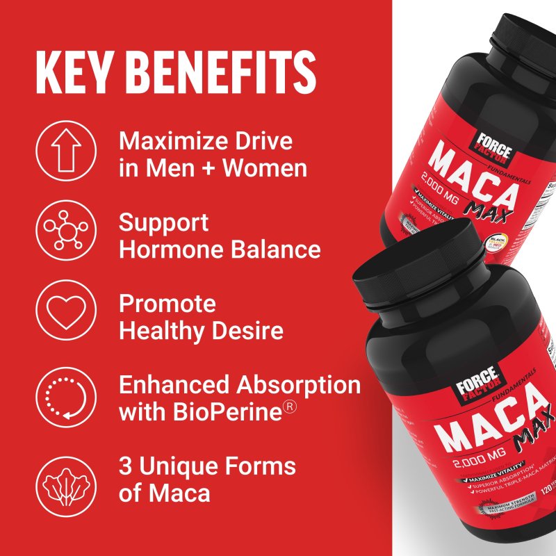 FORCE FACTOR PREMIUM MACA ROOT CAPSULES FOR VITALITY & PERFORMANCE - 2000MG, 120CT