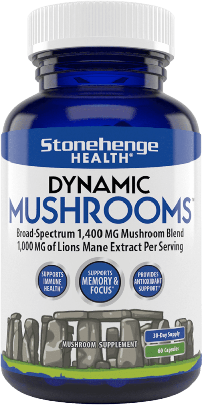 STONEHENGE HEALTH DYNAMIC MUSHROOMS - NOOTROPIC BRAIN & IMMUNE BOOSTER - LION'S MANE, CHAGA, MAITAKE, SHIITAKE, REISHI - 60 CAPSULES