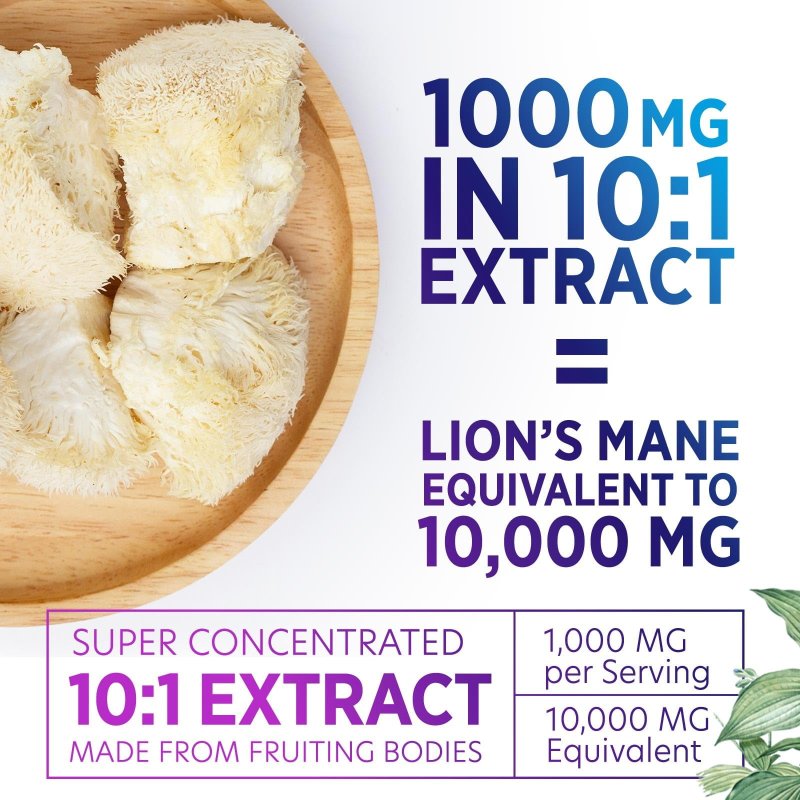 NATURE'S NUTRITION LION’S MANE MUSHROOM CAPSULES 10:1 EXTRACT - BRAIN & IMMUNE SUPPORT - NOOTROPIC SUPPLEMENT - 60 VEGAN CAPS