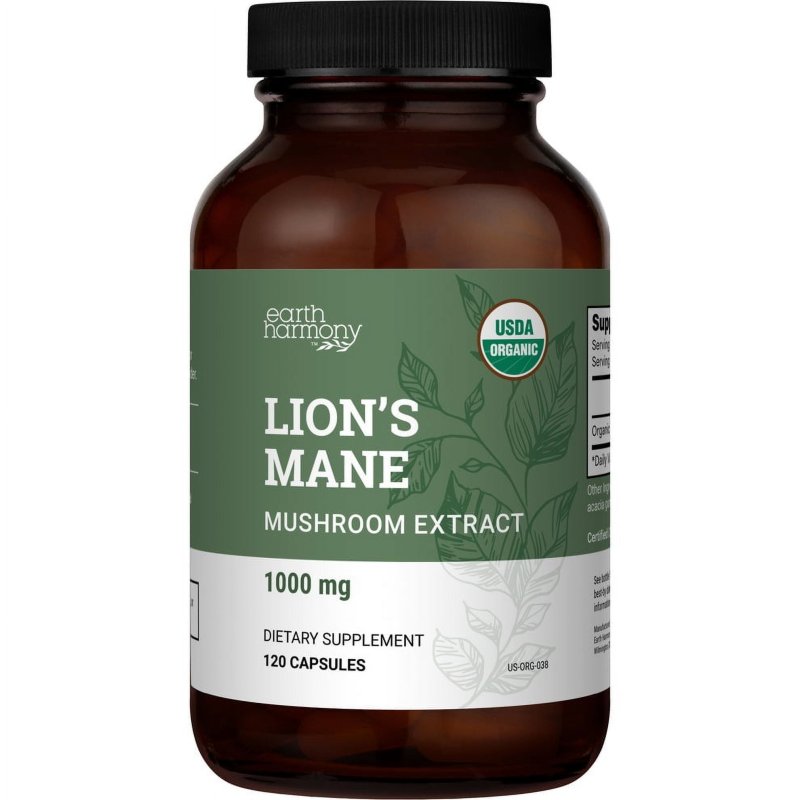 EARTH HARMONY LIONS MANE MUSHROOM SUPPLEMENT - 1000MG - BRAIN HEALTH - 120 CAPSULES
