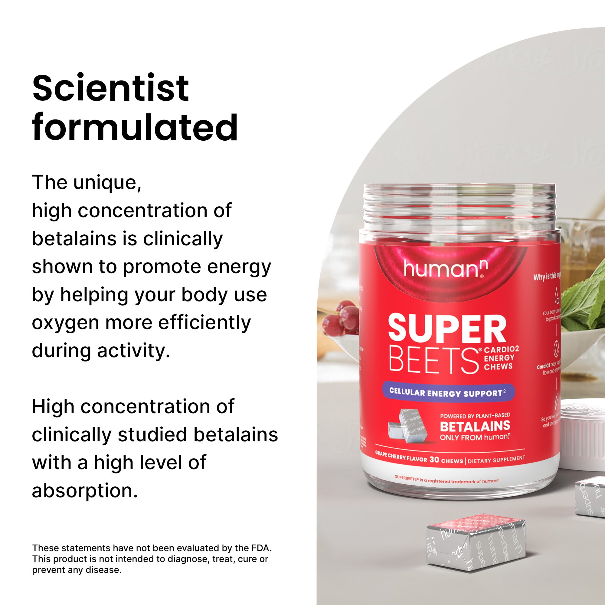 HUMANN SUPERBEETS CARDIO2 ENERGY CHEWS, GRAPE CHERRY FLAVOR - 28 COUNT