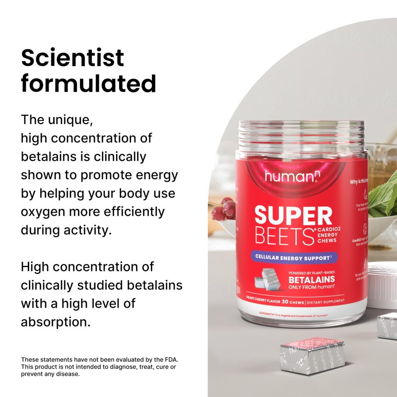 HUMANN SUPERBEETS CARDIO2 ENERGY CHEWS, GRAPE CHERRY FLAVOR - 28 COUNT