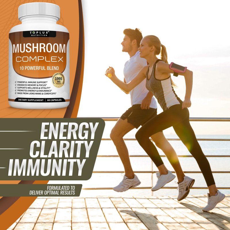 TOPLUX MUSHROOM COMPLEX WITH LION'S MANE, CORDYCEPS, REISHI NOOTROPIC - 60 CAPSULES (2 PACK)