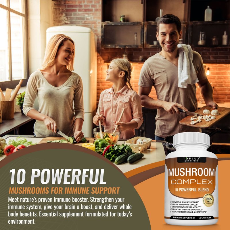 TOPLUX MUSHROOM COMPLEX WITH LION'S MANE, CORDYCEPS, REISHI NOOTROPIC - 60 CAPSULES (2 PACK)
