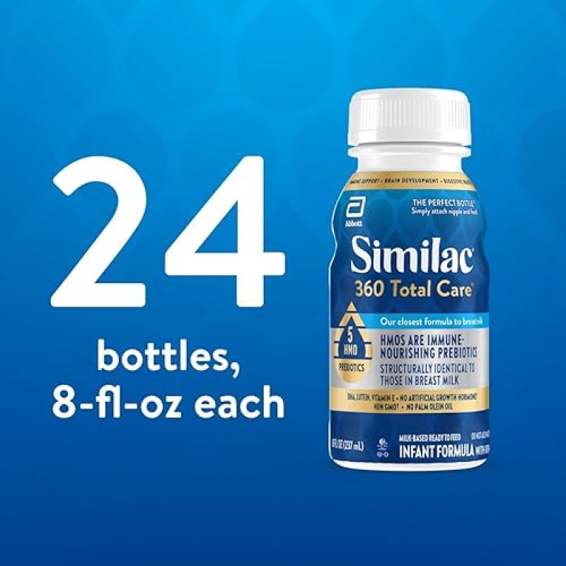 SIMILAC 360 TOTAL CARE INFANT FORMULA WITH 5 HMO PREBIOTICS, NON-GMO, READY TO FEED - 24 PACK