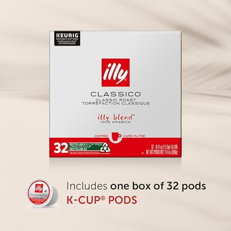 ILLY CLASSICO ROAST COFFEE PODS - CARAMEL, ORANGE BLOSSOM & JASMINE FLAVORS - 32 COUNT FOR KEURIG